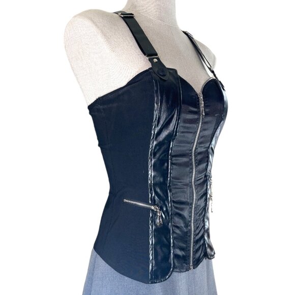 Oh Yes Suspender Back Zip Up Front Black Bustier Corset Top 3 zip pockets Size M - Picture 4 of 8